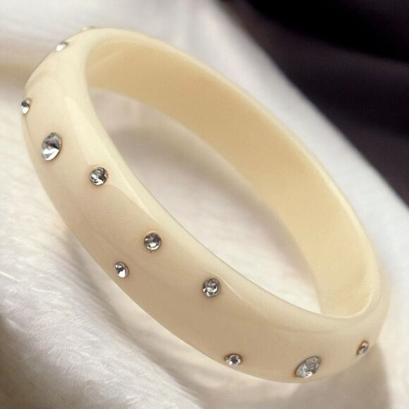 Vintage Lucite Bracelet Clear Crystals Chic Retro 9O - Picture 6 of 7